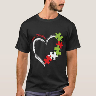 Autism-Merry Christmas Autism Heart Puzzle Costume T-shirt