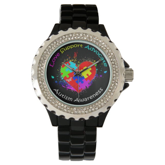 Autism Puzzle on Heart Horloge (Voorkant)