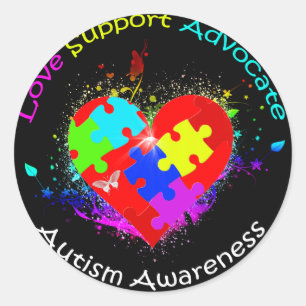 Autism Puzzle on Heart Ronde Sticker