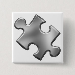 Autism Puzzle Piece Silver Vierkante Button 5,1 Cm
