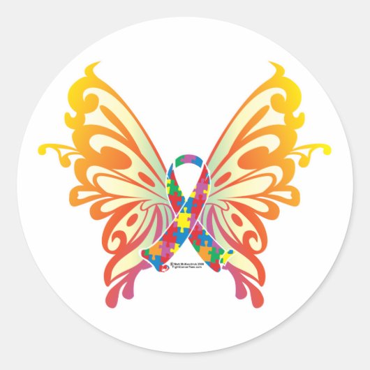 Autism Ribbon Butterfly Ronde Sticker (Voorkant)
