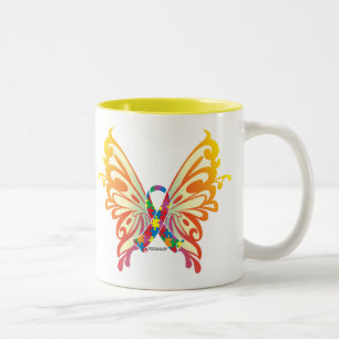 Autism Ribbon Butterfly Tweekleurige Koffiemok