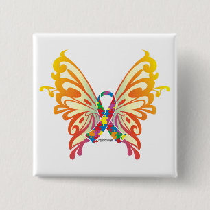 Autism Ribbon Butterfly Vierkante Button 5,1 Cm