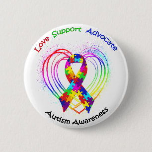 Autism Ribbon op hart: Ronde Button 5,7 Cm