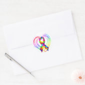 Autism Ribbon op hart: Ronde Sticker (Envelop)