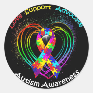 Autism Ribbon op hart: Ronde Sticker