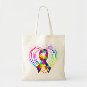 Autism Ribbon op hart: Tote Bag