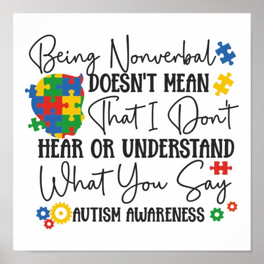 Autism Son Child Daughter Nonverbal Doesn't Mean Poster (Voorkant)