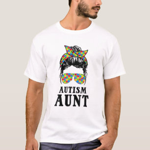 Autism Tunt Messy Bun Autism Awareness Auntie Supp T-shirt