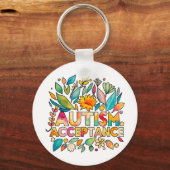 Autisme Acceptatie Kleurrijke Bloemen Sleutelhanger (Voorkant)