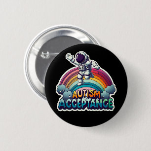 Autisme Acceptatie Rainbow Astronaut Ronde Button 5,7 Cm