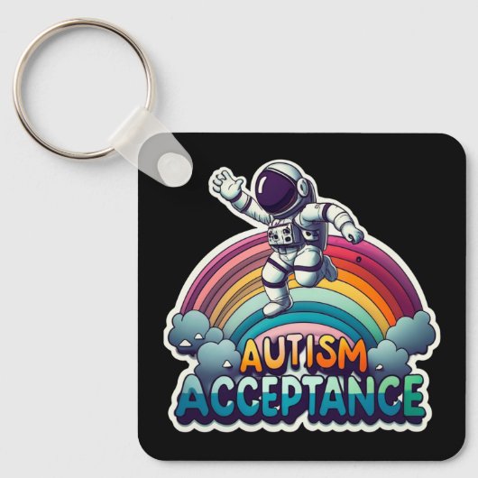 Autisme Acceptatie Rainbow Astronaut Sleutelhanger (Voorkant)