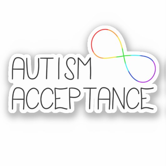 "Autisme Acceptatie" Regenboog Infinity Symbool Sticker (Voorkant)