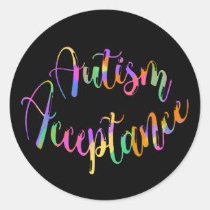 Autisme Acceptatie Regenboog Typografie Ronde Sticker