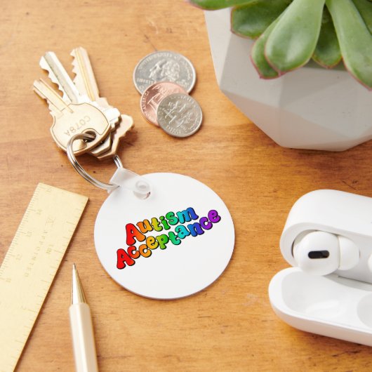 Autisme Acceptatie Regenboog Typografie Sleutelhanger (Bureau)