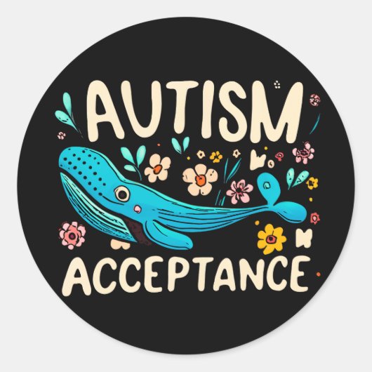 Autisme Acceptatie Walvis Ronde Sticker (Voorkant)