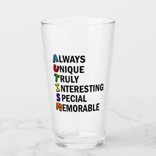 Autisme Acrostic Cute Rainbow Word Poem Glas (Voorkant)