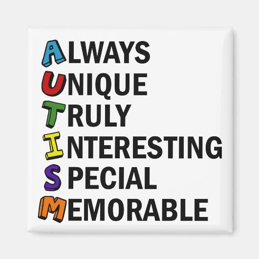 Autisme Acrostic Cute Rainbow Word Poem Magneet (Voorkant)