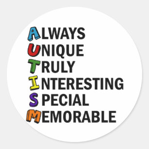 Autisme Acrostic Cute Rainbow Word Poem Ronde Sticker