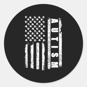 Autisme American Flag Autism Awareness Puzzle vint Ronde Sticker