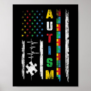 Autisme American Flag Puzzle Autism Awareness Man Poster