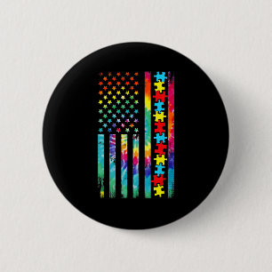 Autisme American Flag T-shirt Tie Dye Autism Aware Ronde Button 5,7 Cm