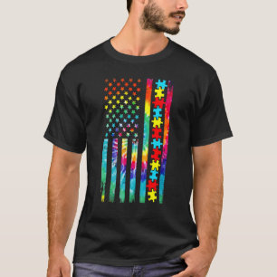 Autisme Amerikaanse Vlag Tie Dye Autisme Bewustzij T-shirt