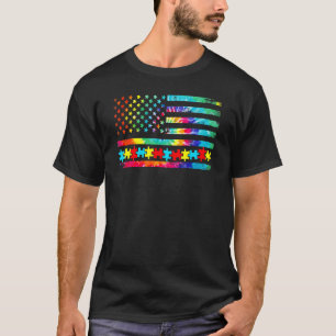 Autisme Amerikaanse Vlag Tie Dye Autisme Bewustzij T-shirt