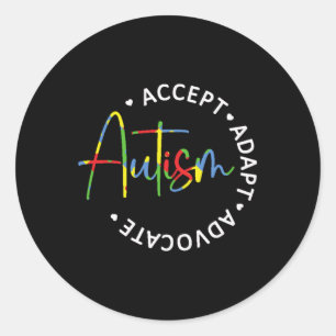 Autisme Awareness Accepteer Adapt Advocate lange m Ronde Sticker