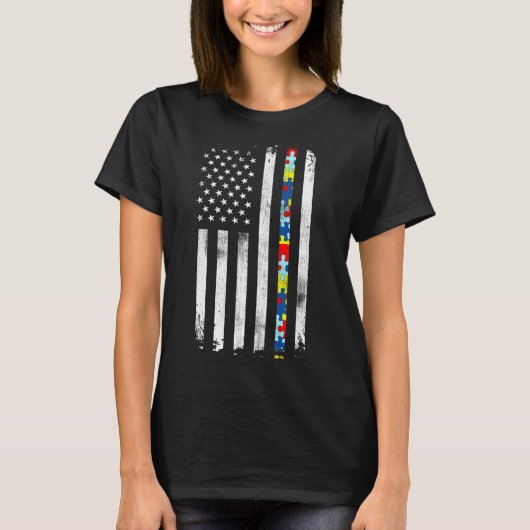 Autisme Awareness American Flag Active T-shirt (Voorkant)