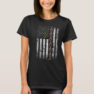 Autisme Awareness American Flag Autism Puzzle Ribb T-shirt