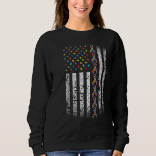 Autisme Awareness American Flag Autism Puzzle Ribb Trui