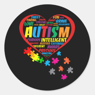 Autisme Awareness Autism Heart Typography Ronde Sticker