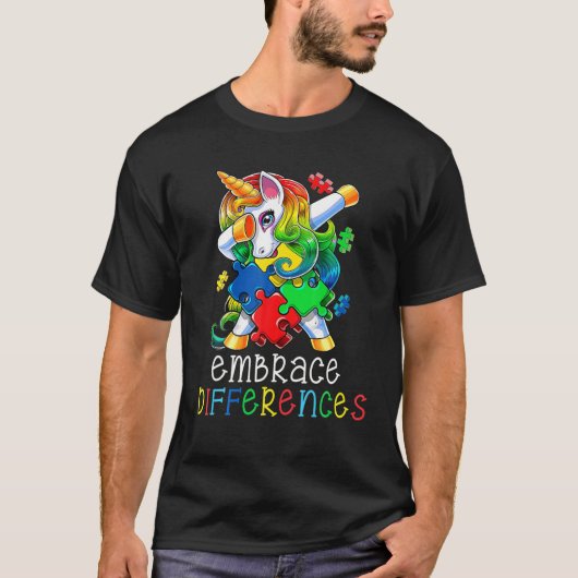 Autisme Awareness Funny Dabbing Unicorn Embrace Di T-shirt (Voorkant)