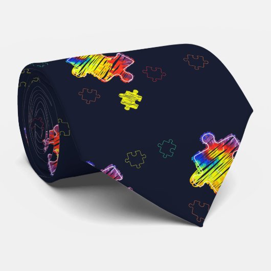 Autisme Awareness Paarse Gellow Puzzles Stropdas (Opgerold)