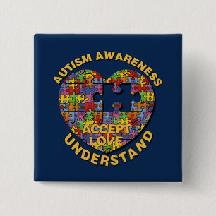 Autisme Awareness Puzzle Heart Button