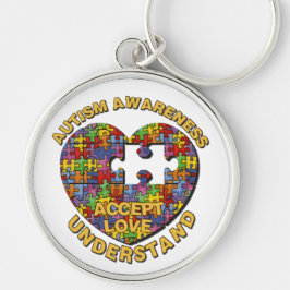 Autisme Awareness Puzzle Heart Round Sleutelhanger