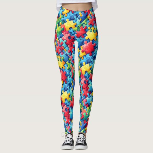 Autisme Awareness Puzzle Leggings (Voorkant)