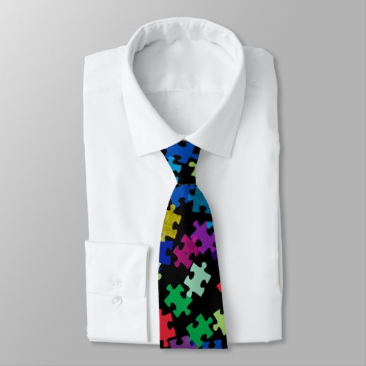 Autisme Awareness Puzzle Pattern Black Stropdas (Gebonden)