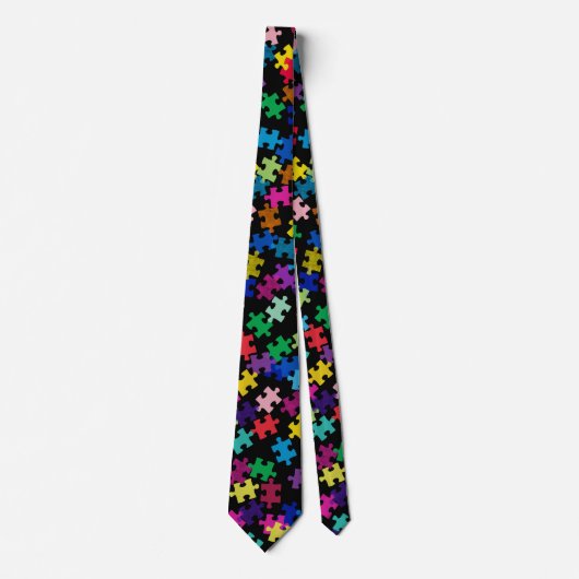 Autisme Awareness Puzzle Pattern Black Stropdas (Voorkant)