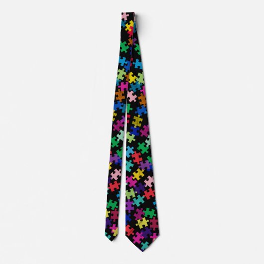 Autisme Awareness Puzzle Pattern Black Stropdas (Achterkant)