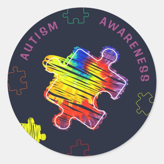 Autisme Awareness Puzzles Waterverf Scribbles Ronde Sticker (Voorkant)