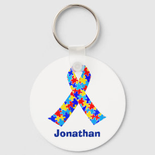 Autisme Awareness Ribbon Blue Monogram Sleutelhanger