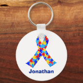 Autisme Awareness Ribbon Blue Monogram Sleutelhanger (Achterkant)