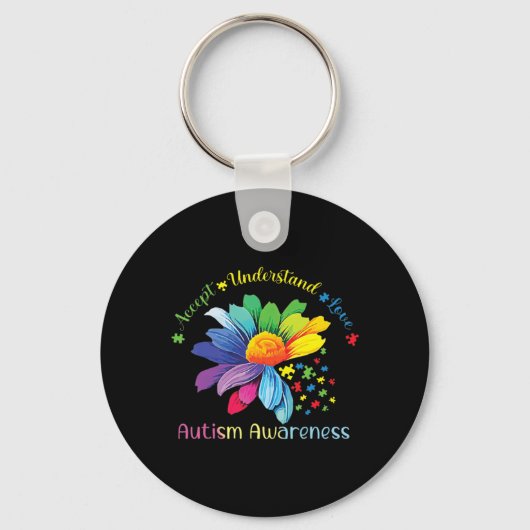 Autisme Awareness Sunflower Accepteert begrip lief Sleutelhanger (Voorkant)