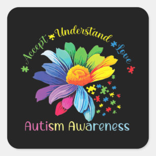 Autisme Awareness Sunflower Accepteert begrip lief Vierkante Sticker