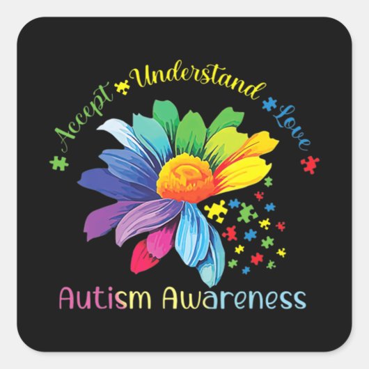 Autisme Awareness Sunflower Accepteert begrip lief Vierkante Sticker (Voorkant)