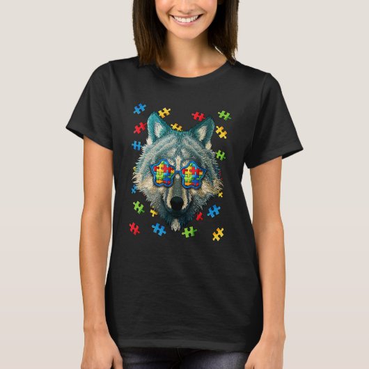 Autisme Awareness Wolf Puzzle Sunbric Autistic K T-shirt (Voorkant)