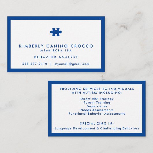 Autisme Behavior Analyst Visitekaartje (Voorkant / Achterkant)