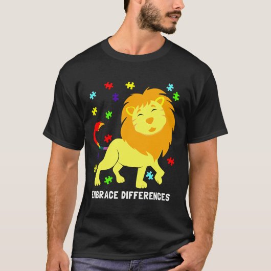 Autisme Bewustheid Schuif Lion Puzzle Piecces Rege T-shirt (Voorkant)